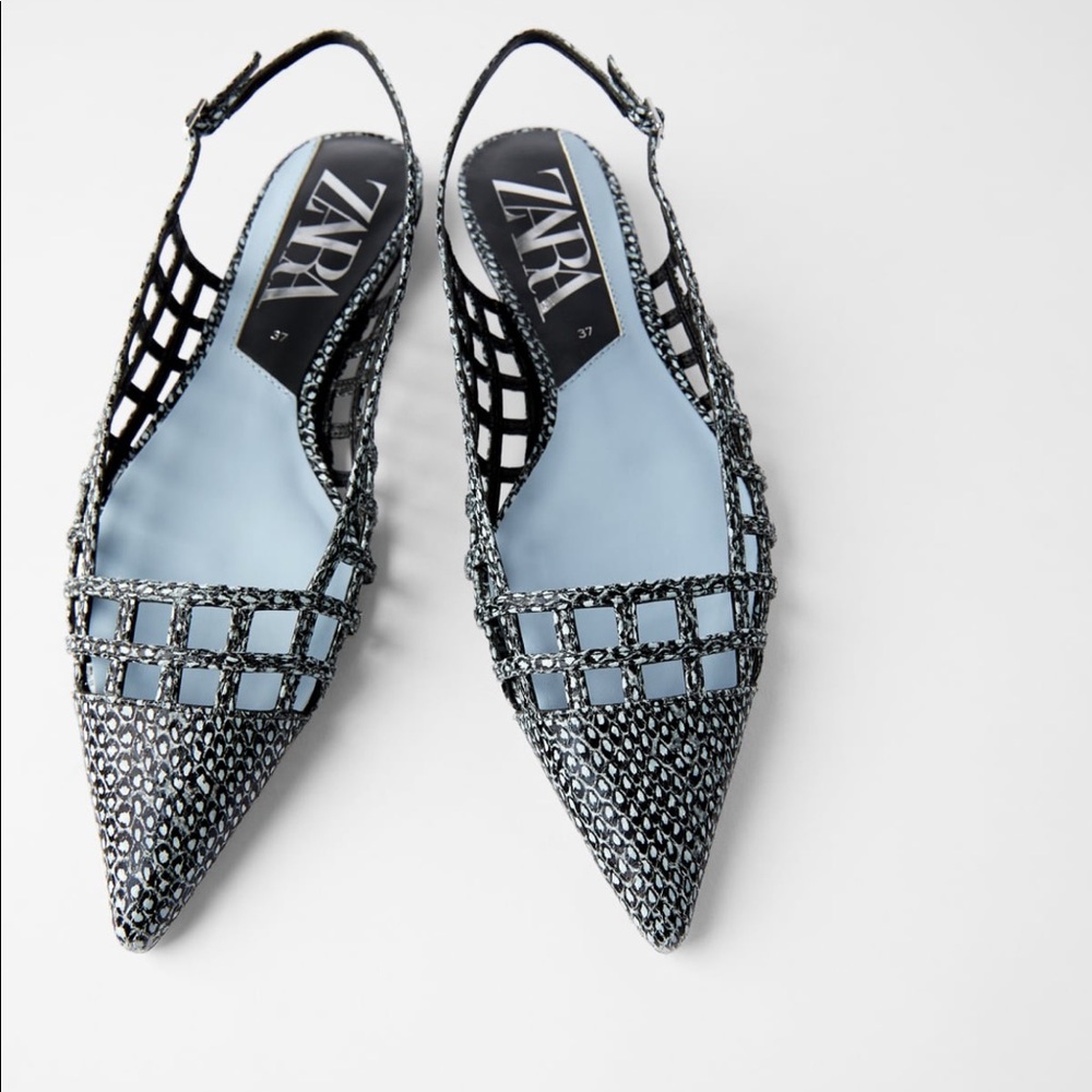 Zara animal print openwork slingback shoes